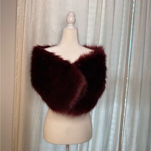 Elegant Burgundy Faux Fur Shawl